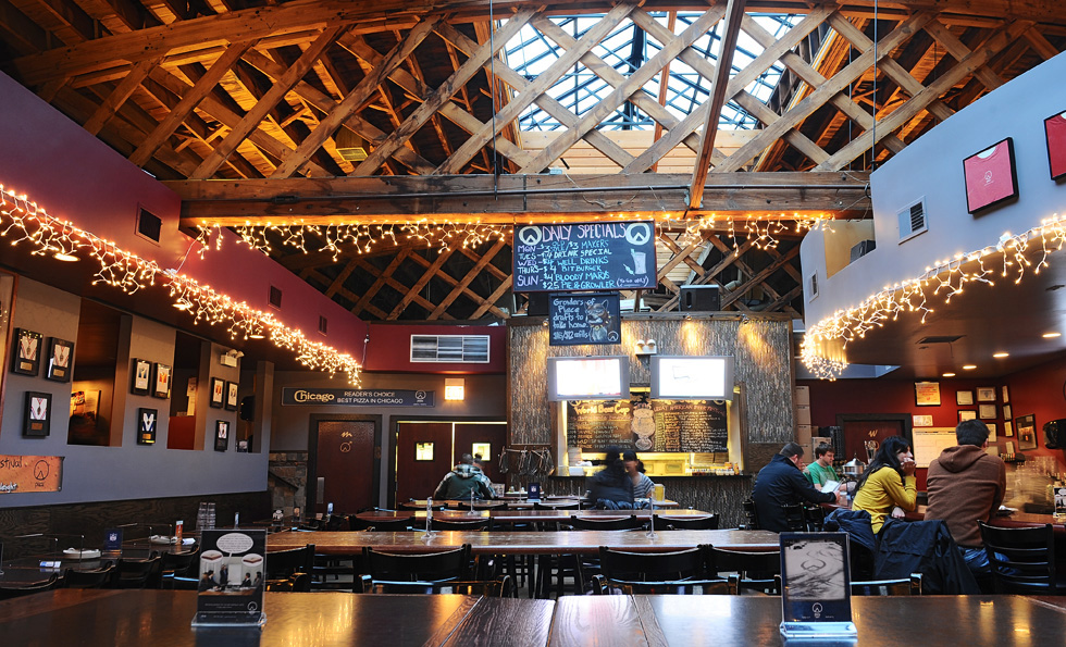 photo of the interior dining room of Piece Brewery and Pizzeria.